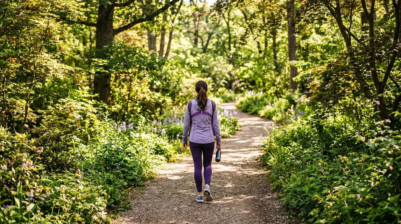Anonymous person walking in a sunlit park - food supplement for active lifestyle